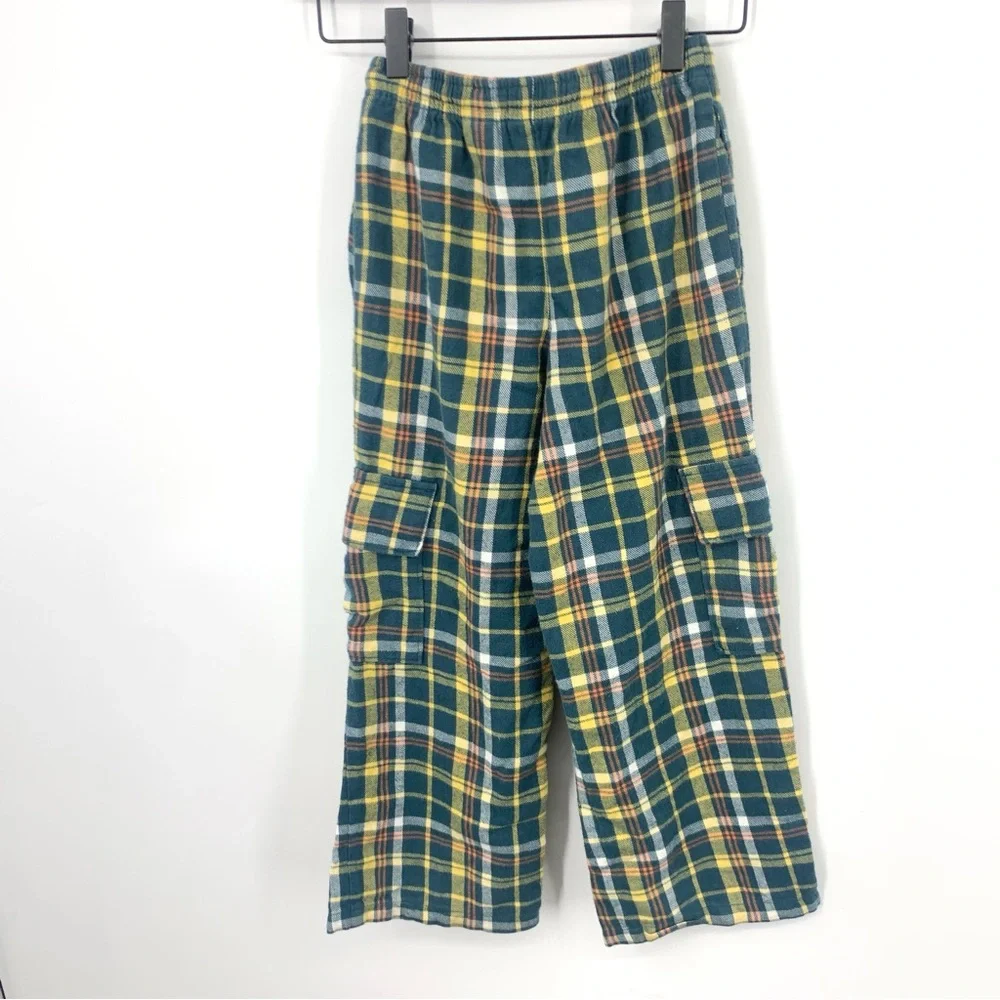 LL Bean Kids Youth Size 8 Medium Pants Pajama Sleep Cargo‎ Flannel Blue Plaid